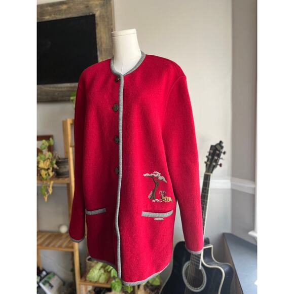 Vintage Y2K Geiger Collections Red and Gray Wool Goat Coat Size XL - Picture 1 of 8